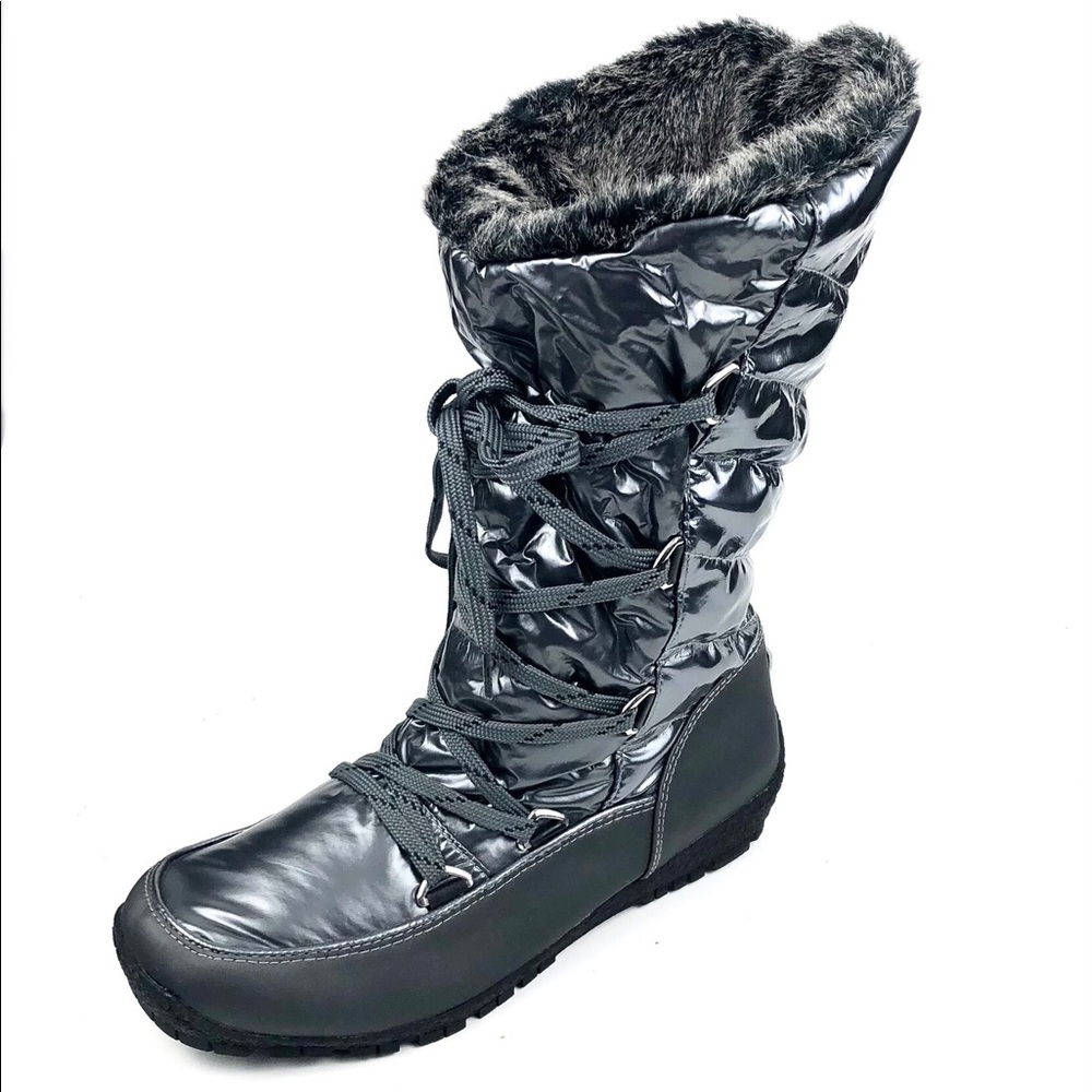 Sporto Charles Pewter Metallic Lace Up Winter Boots Size 8W